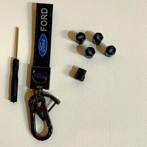 Ford fob Keychain & valve Stem caps both black NWT